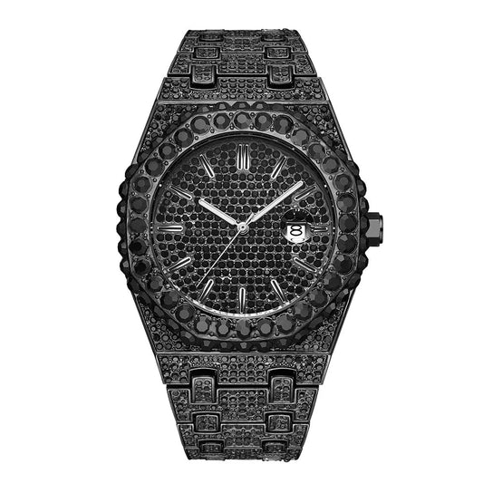 18K Gold-Plated Iced-Out Waterproof Men's Watch
