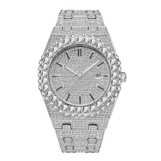 18K Gold-Plated Iced-Out Waterproof Men's Watch
