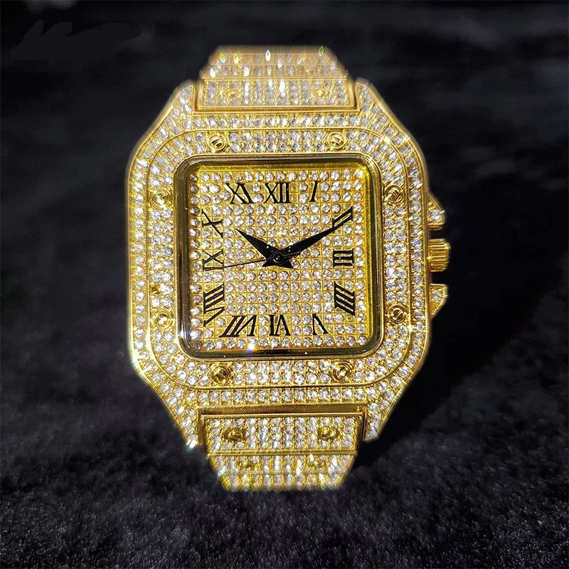 Iced-Out Men's Quartz Watch with CZ & Moissanite Stones