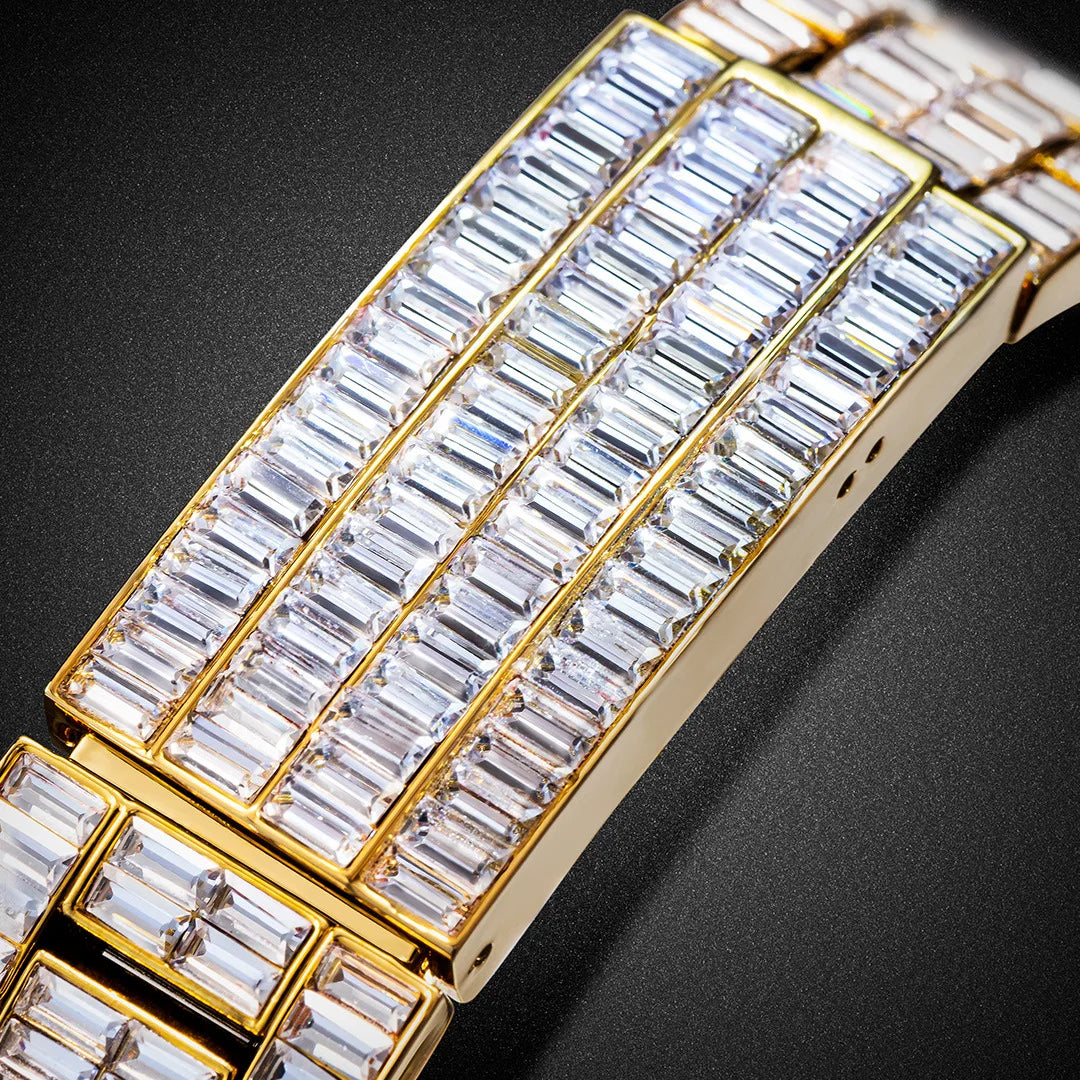 Luxury Gold Hip-Hop Quartz Watch with Faux Gemstones