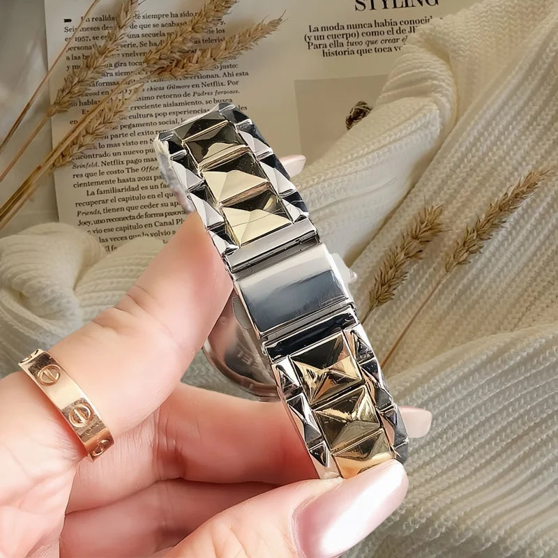 Diamond Luxury Women's Watches Silver & Black Dial, Rhinestone Accents