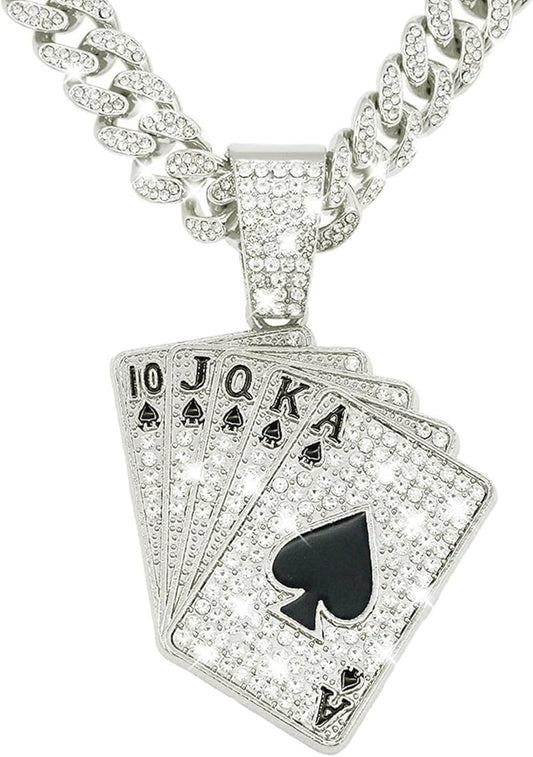 Solitaire Cards Rhinestone Necklace