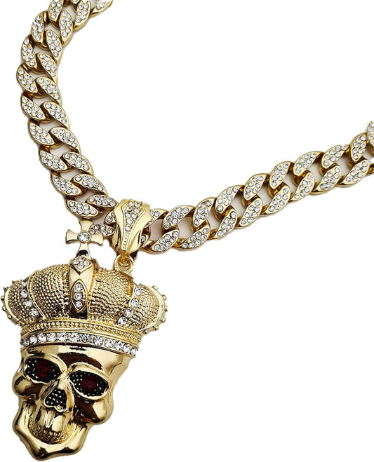 Skull with Crown Rhinestone Necklace