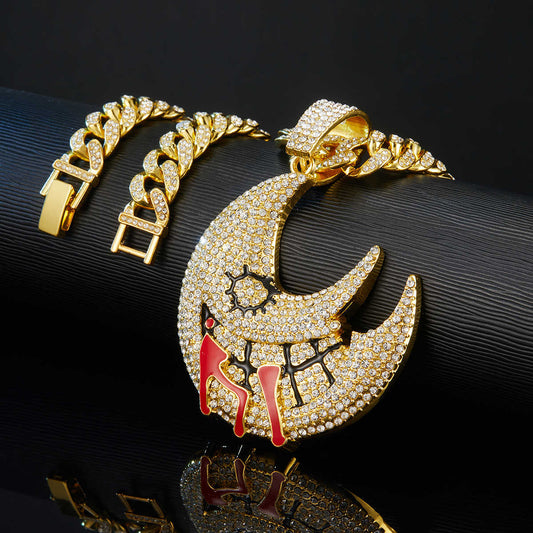 Miami Red Enamel Ramadan Moon Rhinestone Necklace