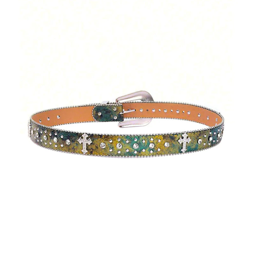 Distressed Multi Shaded Cross Rhinestone Belt