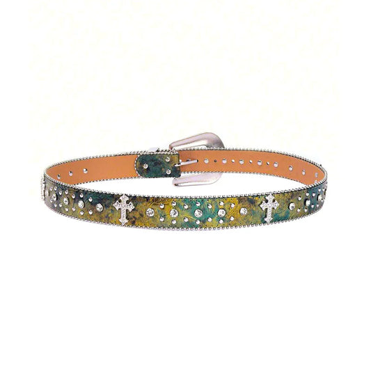Distressed Multi Shaded Cross Rhinestone Belt