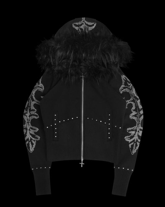 Feral Faux Fur Zip Rhinestone Hoodie