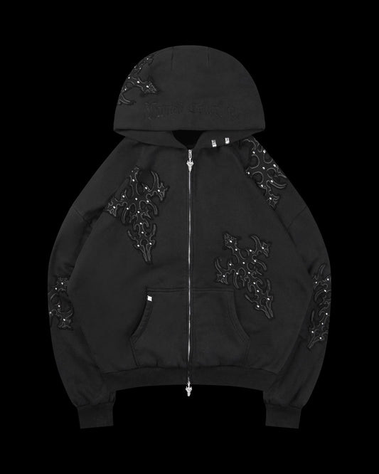 Sinner Studded Zip Rhinestone Hoodie
