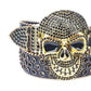 Black Rhinestone Belt With Black Strap and Skull Buckles