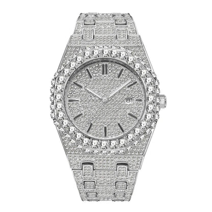 18K Gold-Plated Iced-Out Waterproof Men's Watch