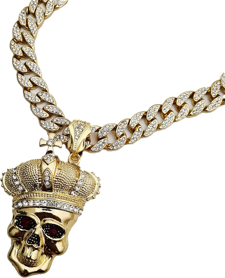 Skull with Crown Rhinestone Necklace