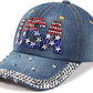 American Flag Engraved Rhinestone Cap