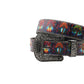 Wide Buckle Colorfull Tress With Black Studded Rhinestone Belt