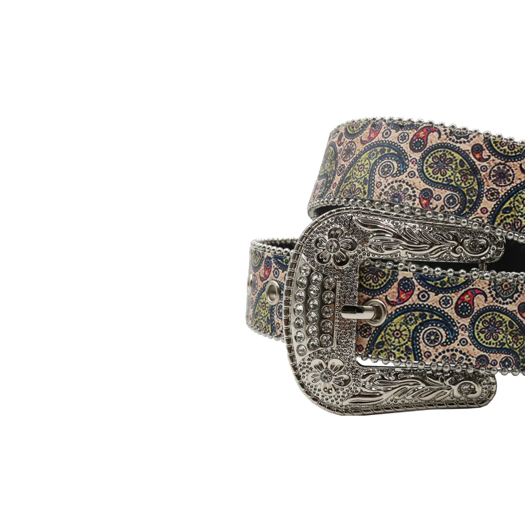 Silver buckle Sleek Strap With Silver Studded Rhinestone Belt