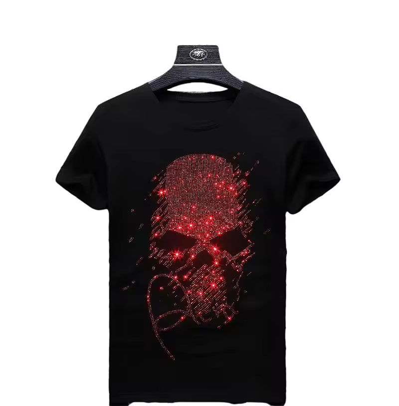 Hot Drill Skull Printed Rhinestone Shirt