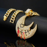 Miami Red Enamel Ramadan Moon Rhinestone Necklace