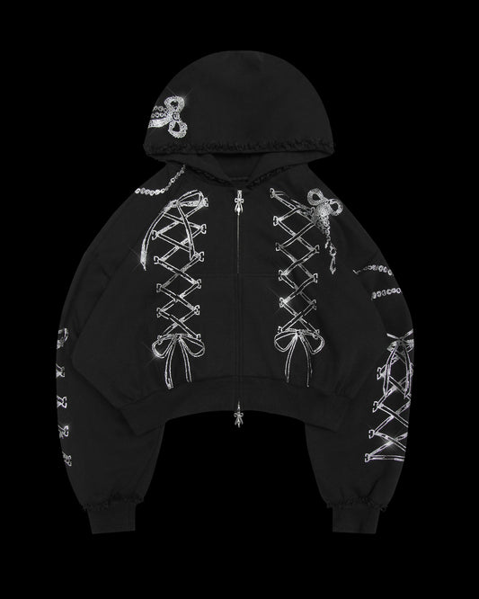 Confessions Rhinestone Crop Zip Hoodie