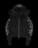 Feral Faux Fur Zip Rhinestone Hoodie