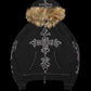 Feral Faux Fur Studded Zip Rhinestone Hoodie