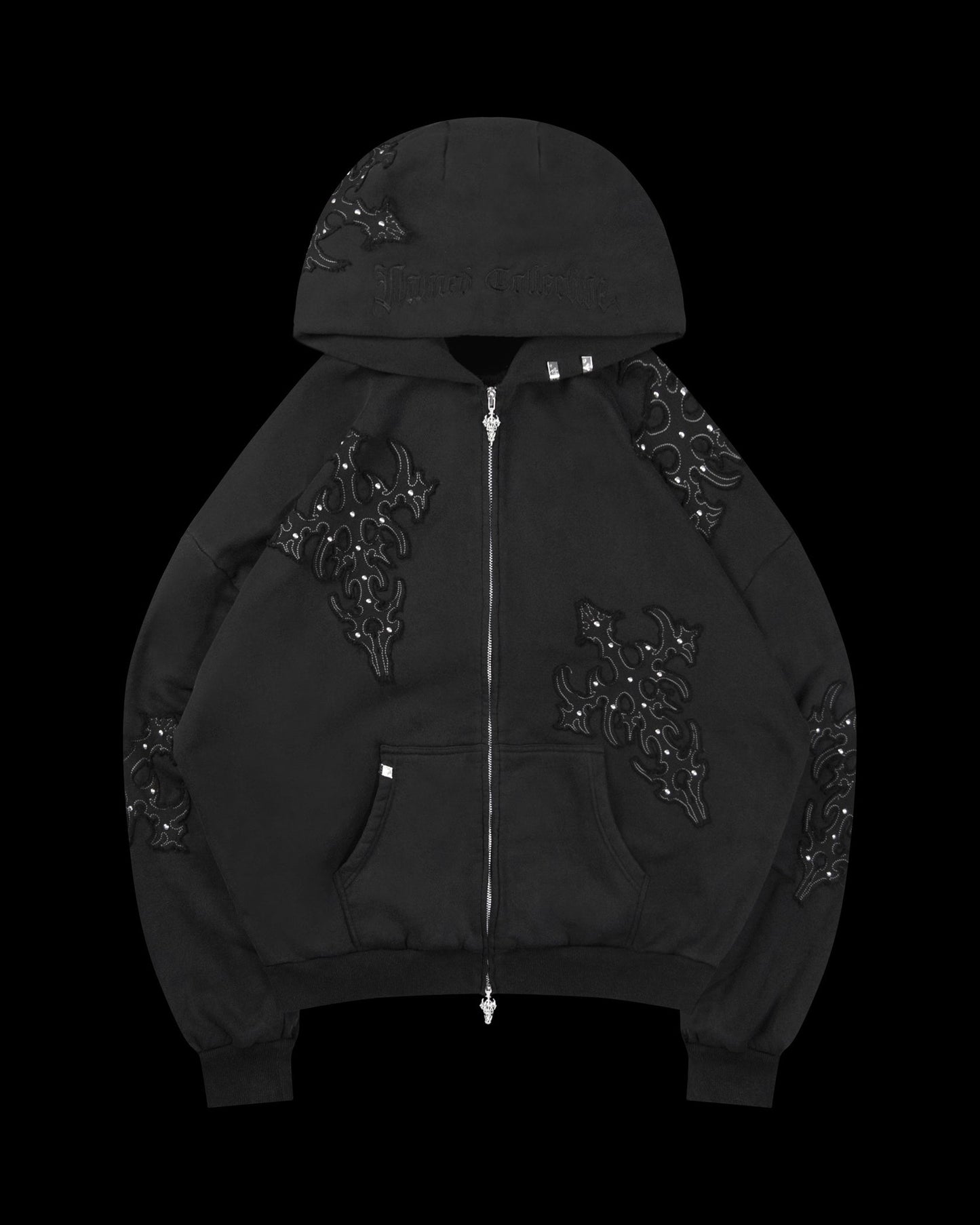 Sinner Studded Zip Rhinestone Hoodie